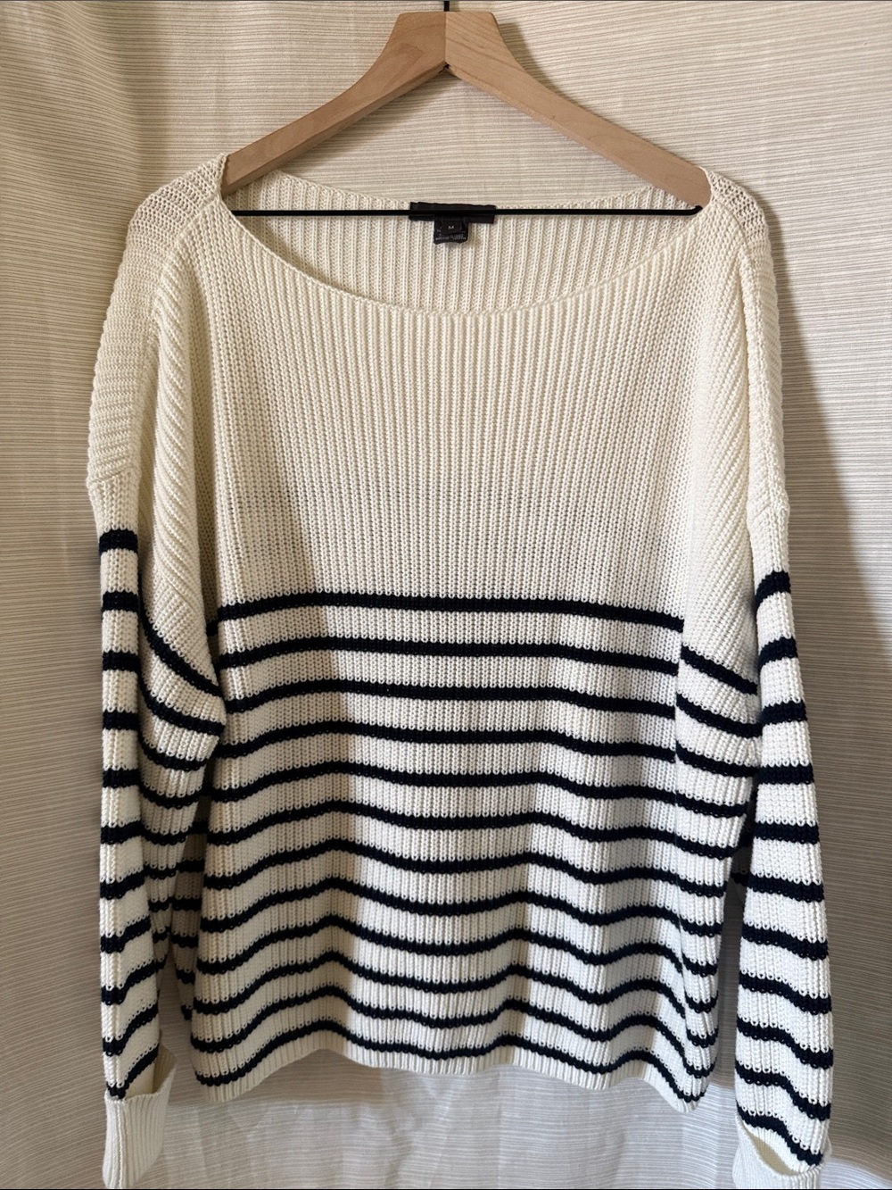 French Connection Women’s Cream and Black Striped Knit Sweater